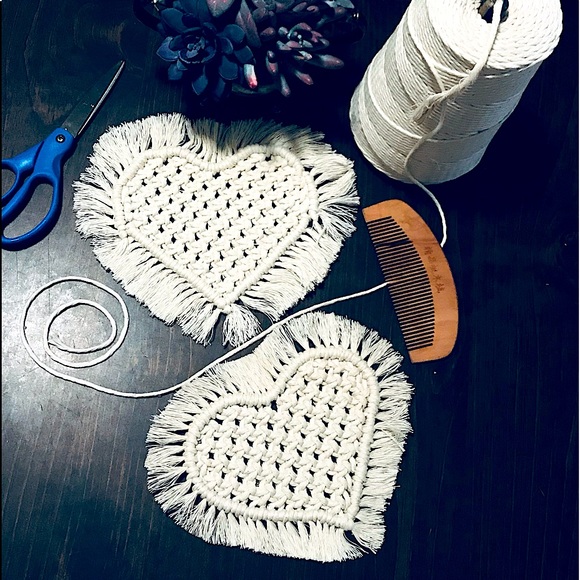 NEW: [4pc Set] Macrame Knotted w/♥️🌻BOHO Stylish Custom Made Woven Coasters Set - Picture 5 of 17